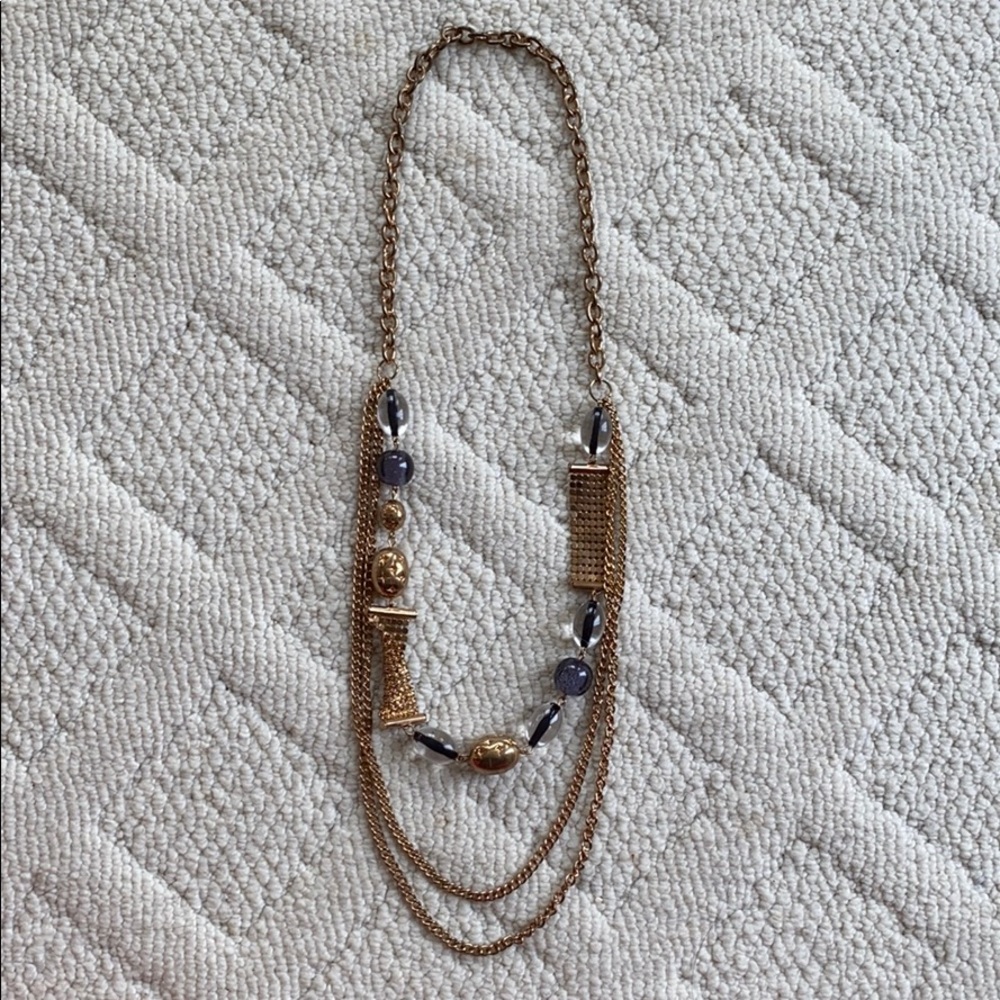 Gold Accented Beaded Drape Long Necklace